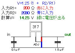 LM338TのADJ抵抗を200Ω+2.08KΩ